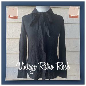 Skingraft Bowed Shirt Long Sleeve Tie Women Black Casual Cocktail Goth R…